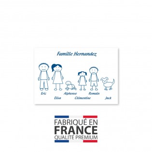 Plaque de maison Family personnalisée avec 6 membres pour boite aux lettres - Format 12x8 cm - Couleur blanche / bleue