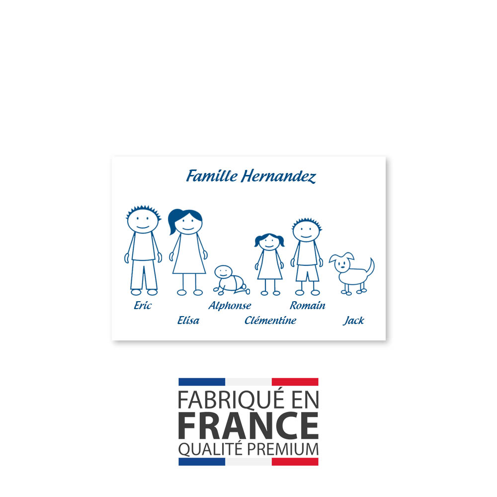 Plaque de maison Family personnalisée avec 6 membres pour boite aux lettres - Format 12x8 cm - Couleur blanche / bleue