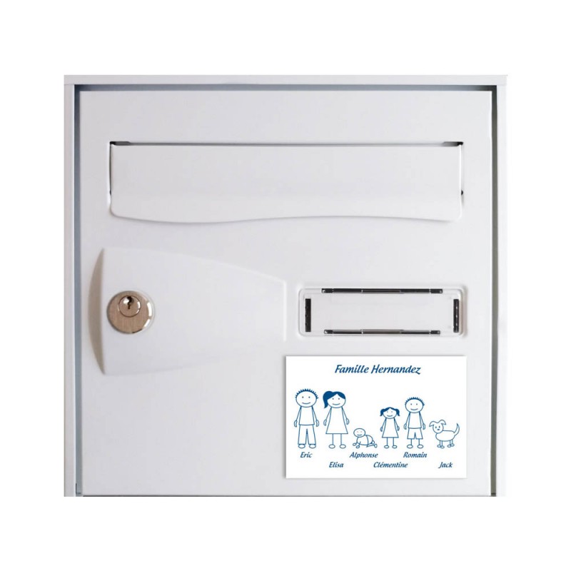 Plaque de maison Family personnalisée avec 6 membres pour boite aux lettres - Format 12x8 cm - Couleur blanche / bleue Plaque de maison Family personnalisée avec 6 membres pour boite aux lettres - Format 12x8 cm - Couleur blanche / bleue