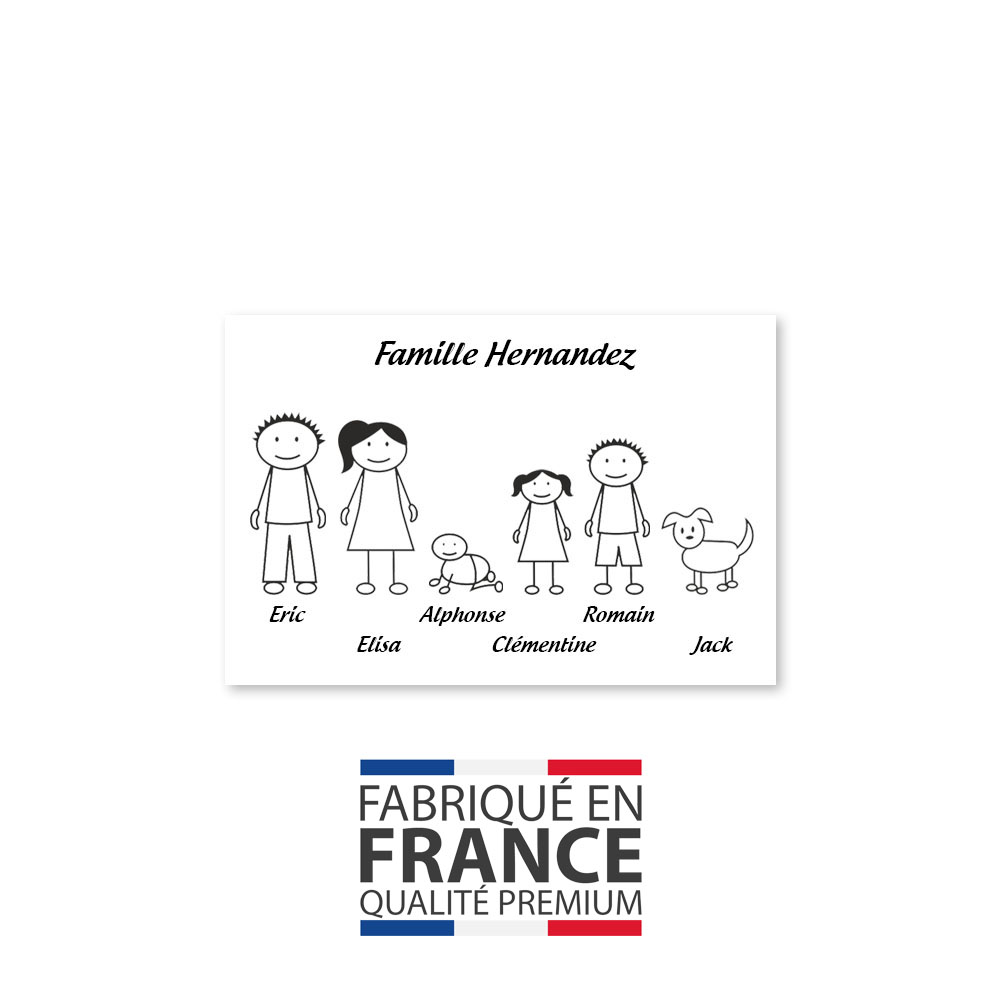 Plaque de maison Family personnalisée avec 6 membres pour boite aux lettres - Format 12x8 cm - Couleur blanche / noire