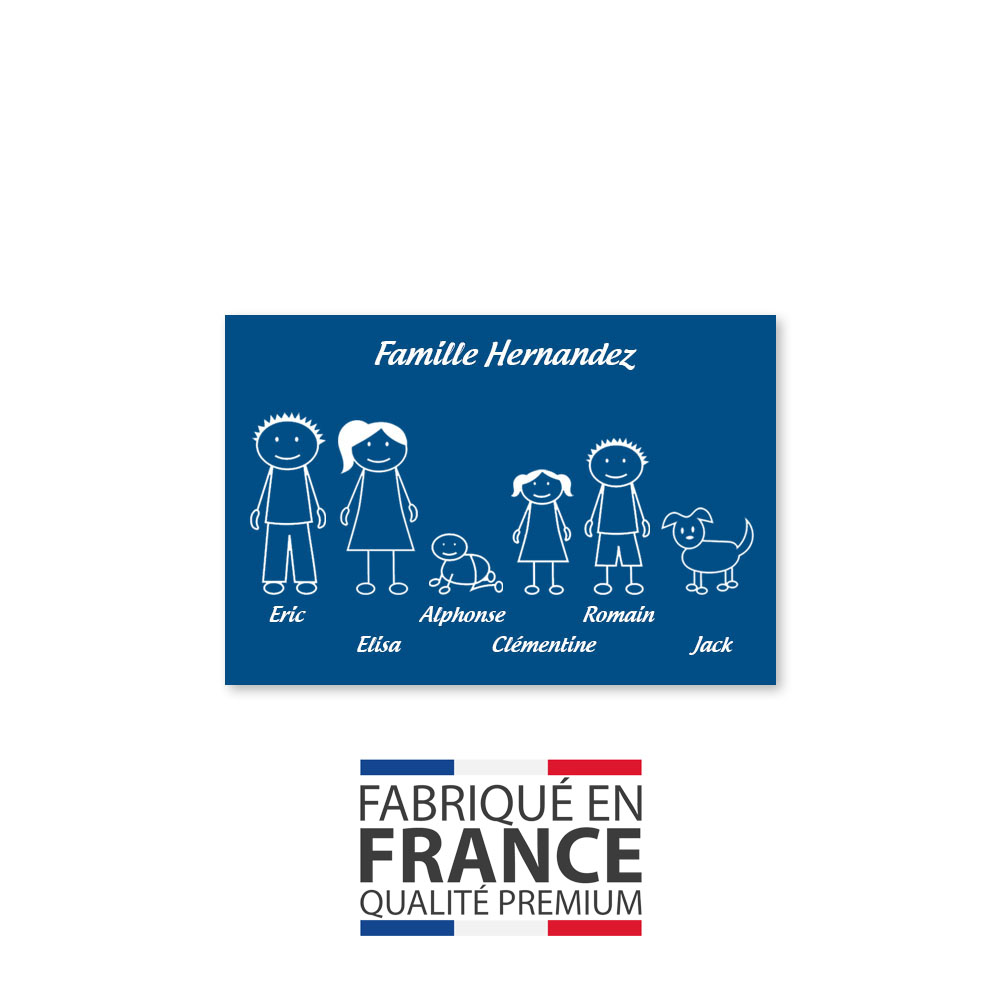 Plaque de maison Family personnalisée avec 6 membres pour boite aux lettres - Format 12x8 cm - Couleur bleue
