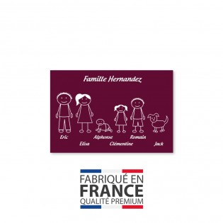 Plaque de maison Family personnalisée avec 6 membres pour boite aux lettres - Format 12x8 cm - Couleur bordeaux