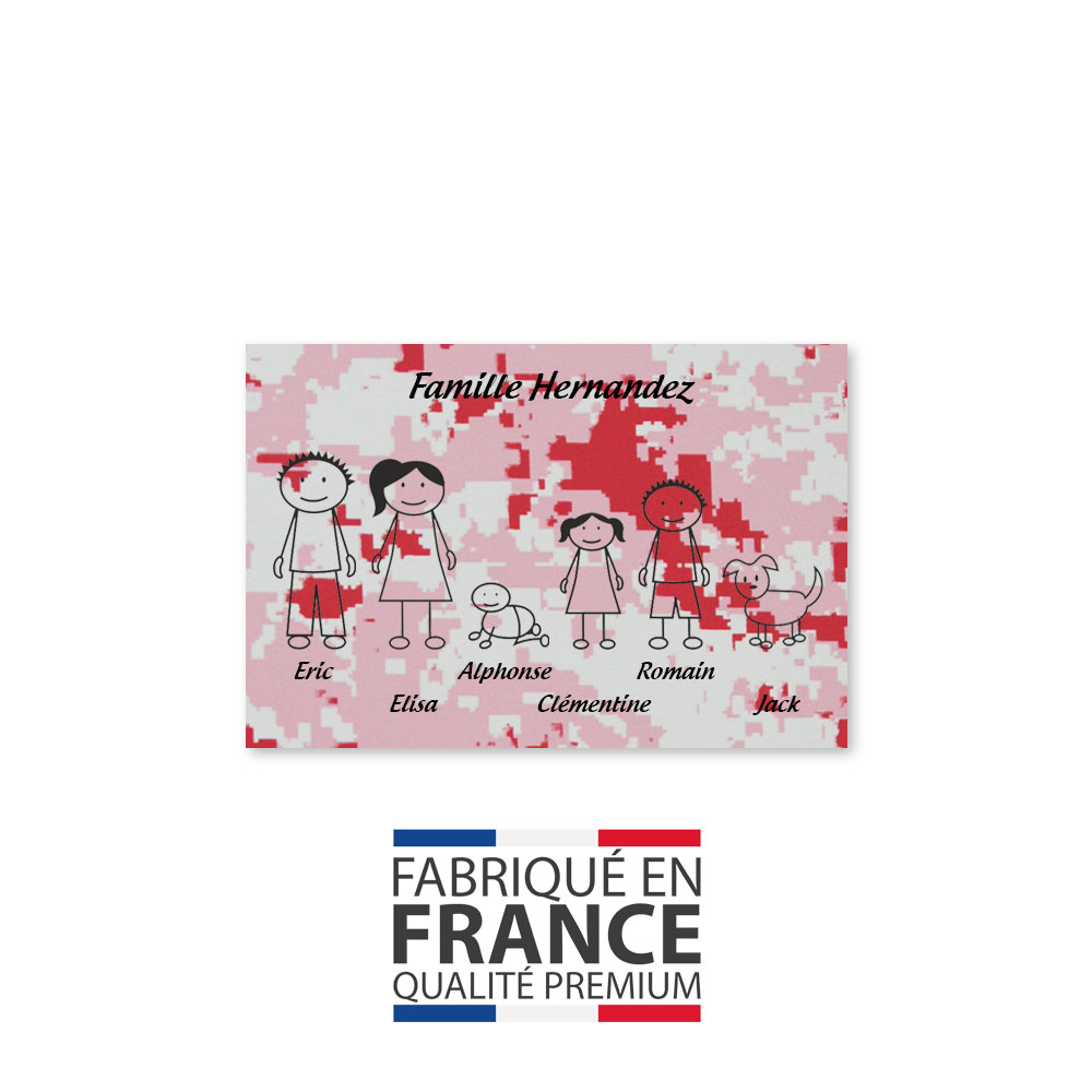 Plaque de maison Family personnalisée avec 6 membres pour boite aux lettres - Format 12x8 cm - Effet camouflage rose