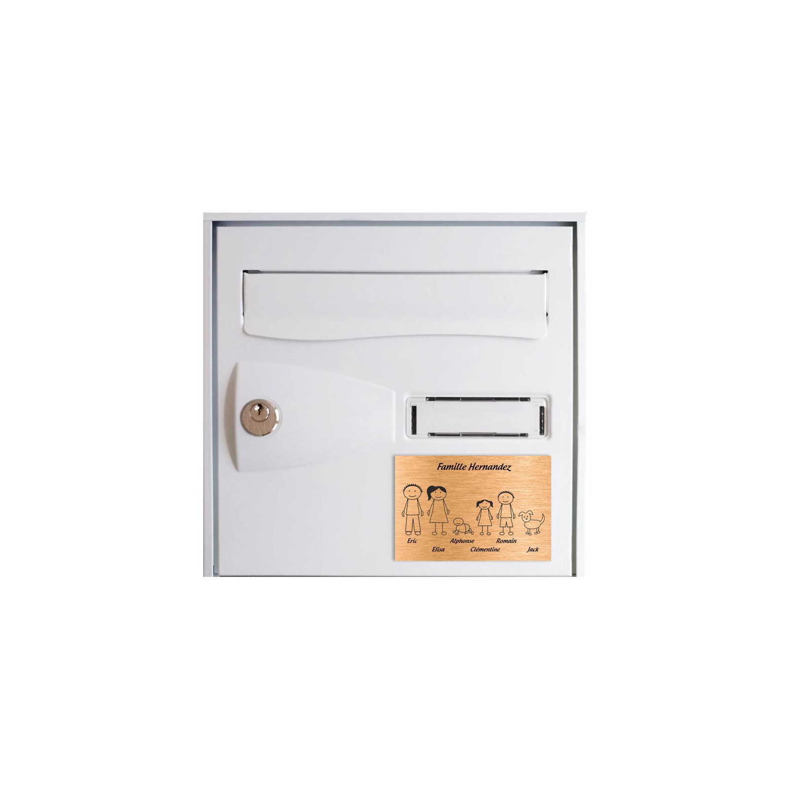 Plaque de maison Family personnalisée avec 6 membres pour boite aux lettres - Format 12x8 cm - Couleur cuivre