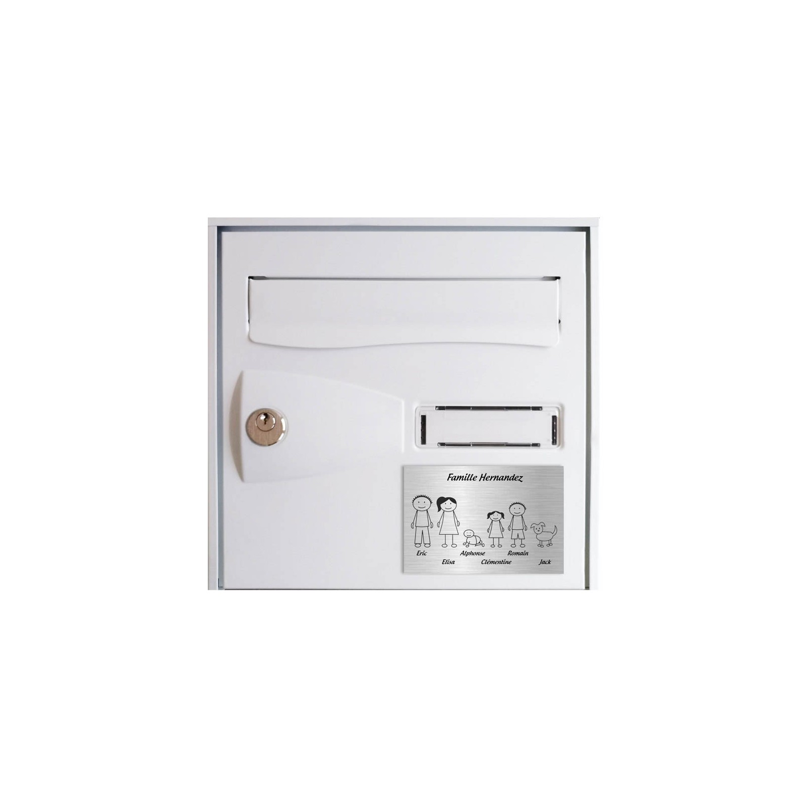 Plaque de maison Family personnalisée avec 6 membres pour boite aux lettres - Format 12x8 cm - Couleur argent