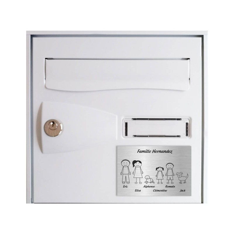 Plaque de maison Family personnalisée avec 6 membres pour boite aux lettres - Format 12x8 cm - Couleur argent Plaque de maison Family personnalisée avec 6 membres pour boite aux lettres - Format 12x8 cm - Couleur argent