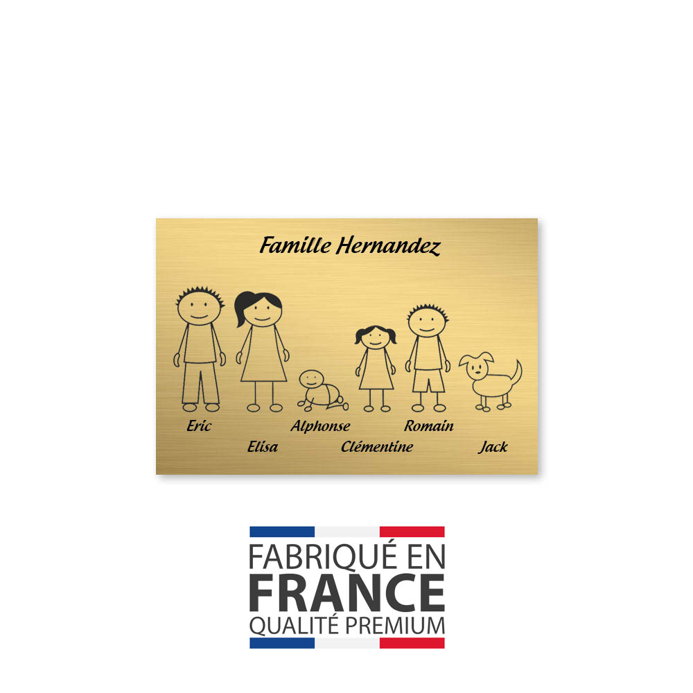 Plaque de maison Family personnalisée avec 6 membres pour boite aux lettres - Format 12x8 cm - Couleur or