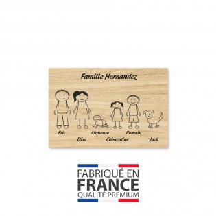 Plaque de maison Family personnalisée avec 6 membres pour boite aux lettres - Format 12x8 cm - Effet bois clair