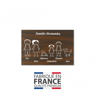 Plaque de maison Family personnalisée avec 6 membres pour boite aux lettres - Format 12x8 cm - Effet bois foncé