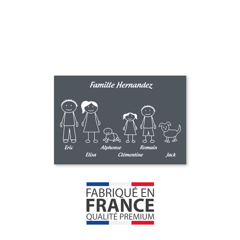 Plaque de maison Family personnalisée avec 6 membres pour boite aux lettres - Format 12x8 cm - Couleur grise