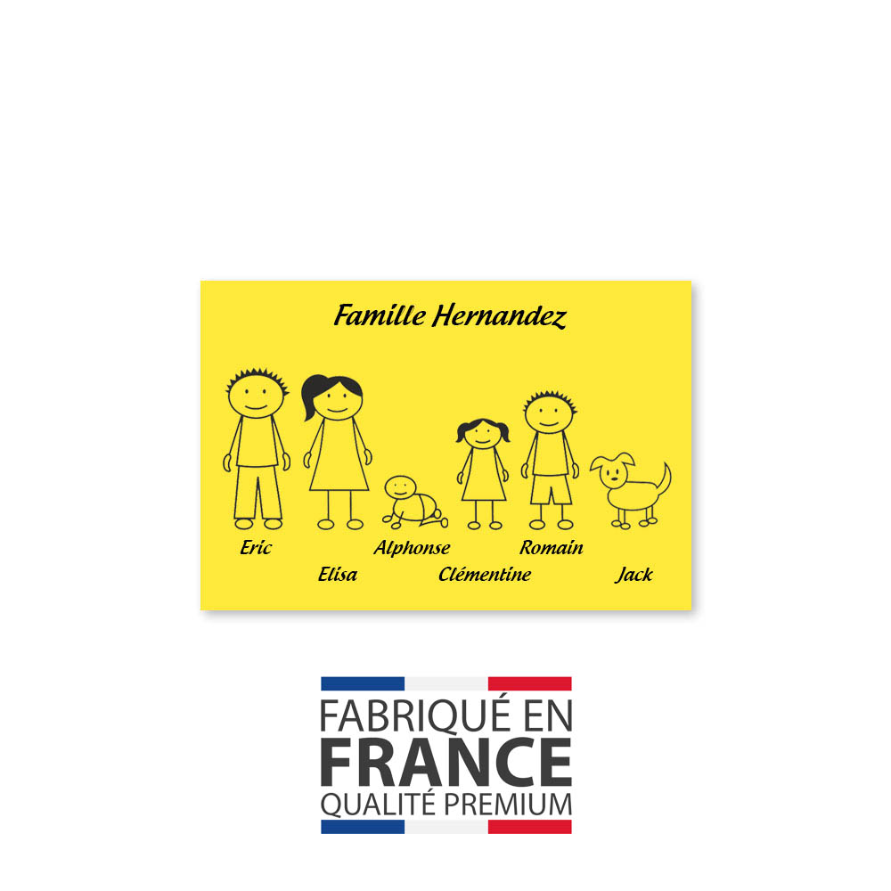 Plaque de maison Family personnalisée avec 6 membres pour boite aux lettres - Format 12x8 cm - Couleur jaune / noire