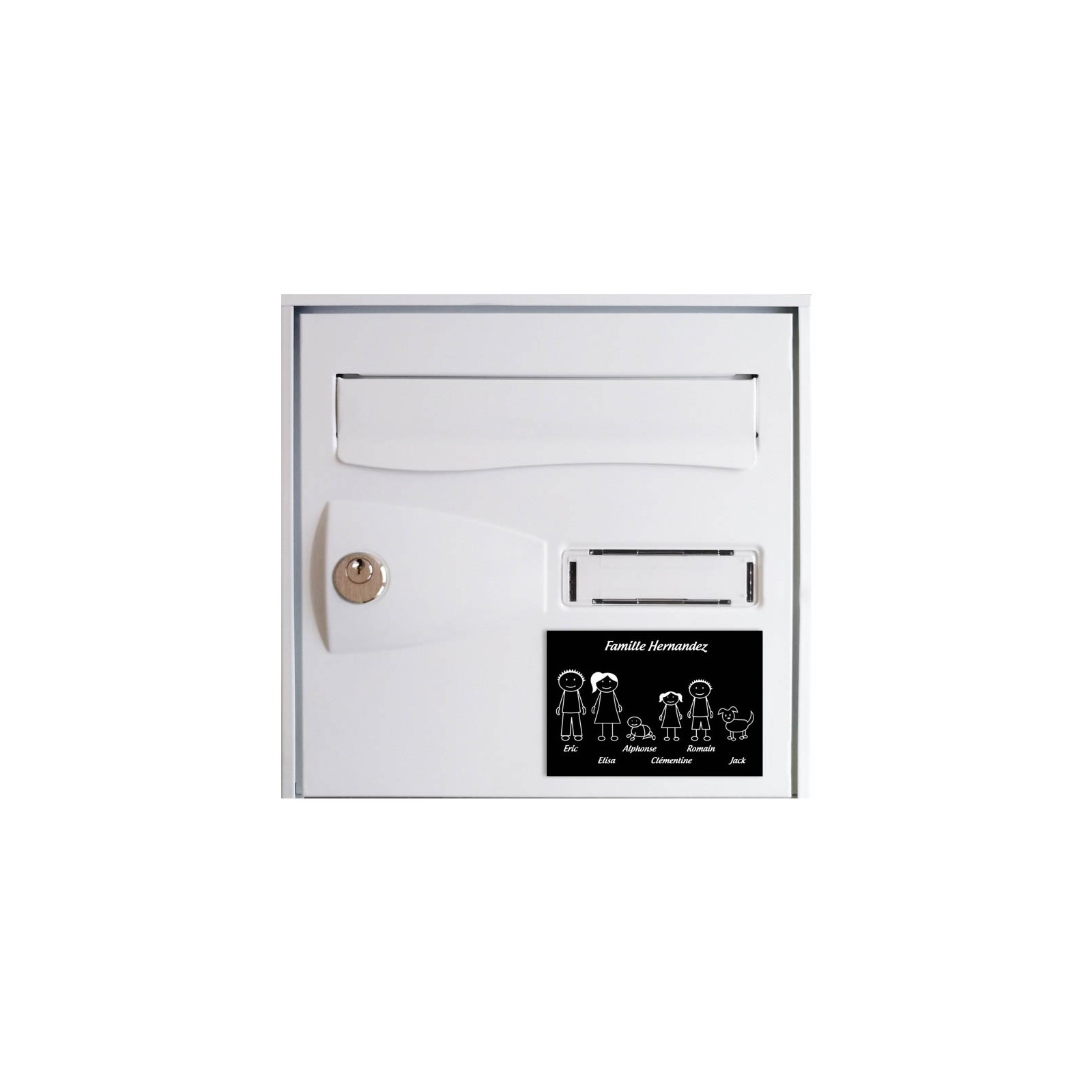 Plaque de maison Family personnalisée avec 6 membres pour boite aux lettres - Format 12x8 cm - Couleur noire