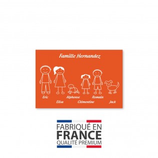 Plaque de maison Family personnalisée avec 6 membres pour boite aux lettres - Format 12x8 cm - Couleur orange