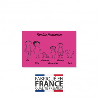 Plaque de maison Family personnalisée avec 6 membres pour boite aux lettres - Format 12x8 cm - Couleur rose / noir