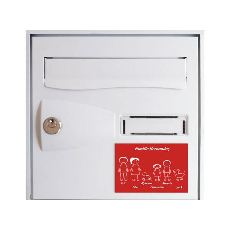 Plaque de maison Family personnalisée avec 6 membres pour boite aux lettres - Format 12x8 cm - Couleur rouge / blanc Plaque de maison Family personnalisée avec 6 membres pour boite aux lettres - Format 12x8 cm - Couleur rouge / blanc