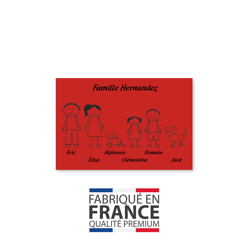 Plaque de maison Family personnalisée avec 6 membres pour boite aux lettres - Format 12x8 cm - Couleur rouge / noir