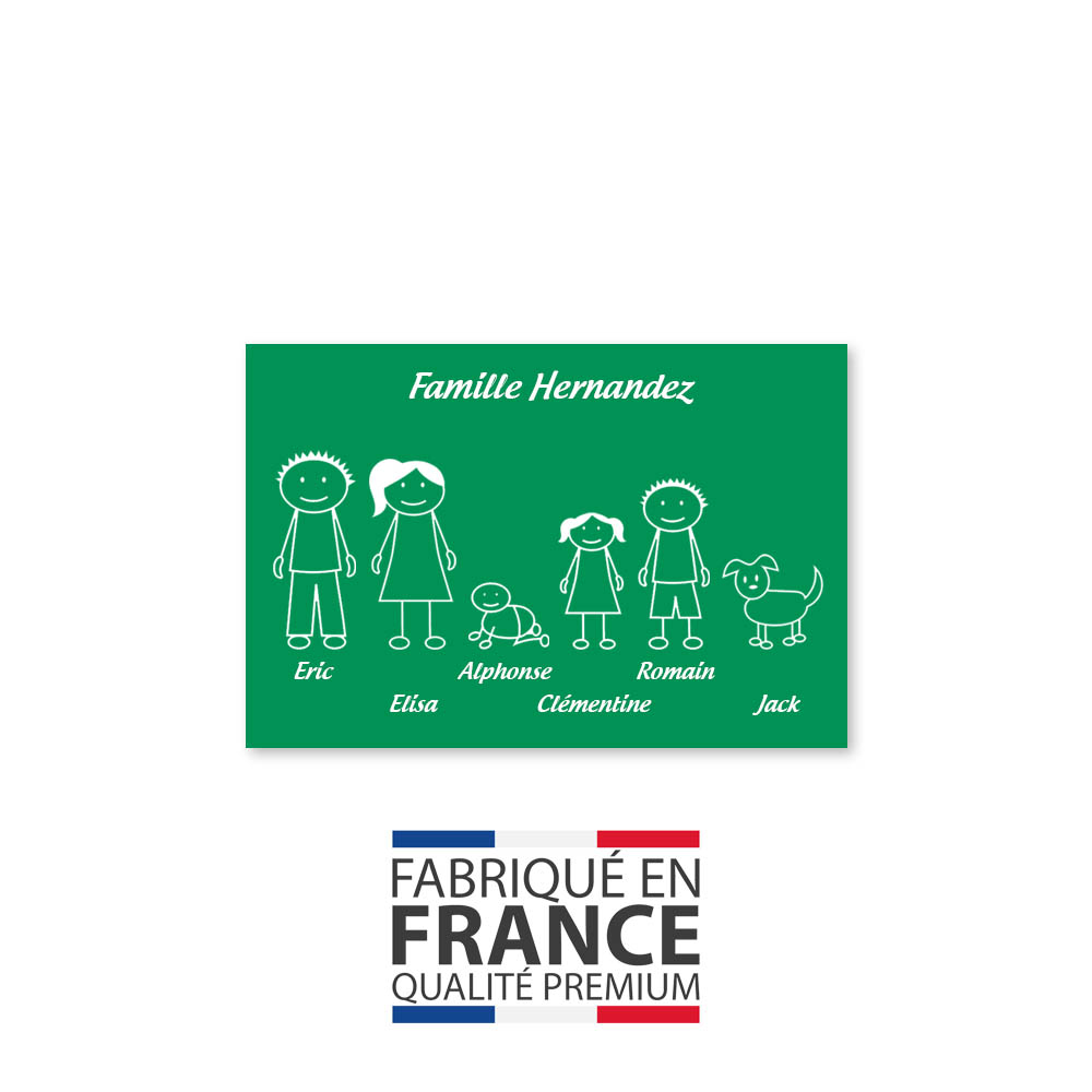 Plaque de maison Family personnalisée avec 6 membres pour boite aux lettres - Format 12x8 cm - Couleur vert clair