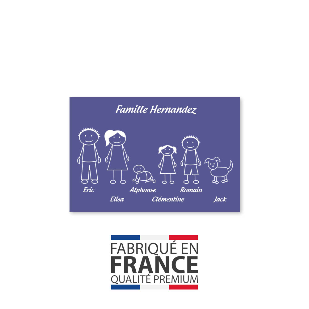 Plaque de maison Family personnalisée avec 6 membres pour boite aux lettres - Format 12x8 cm - Couleur violette