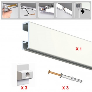 Pack Eco 1 mètre de cimaise Click Rail couleur Blanc laqué - Solution suspension cadres et tableaux