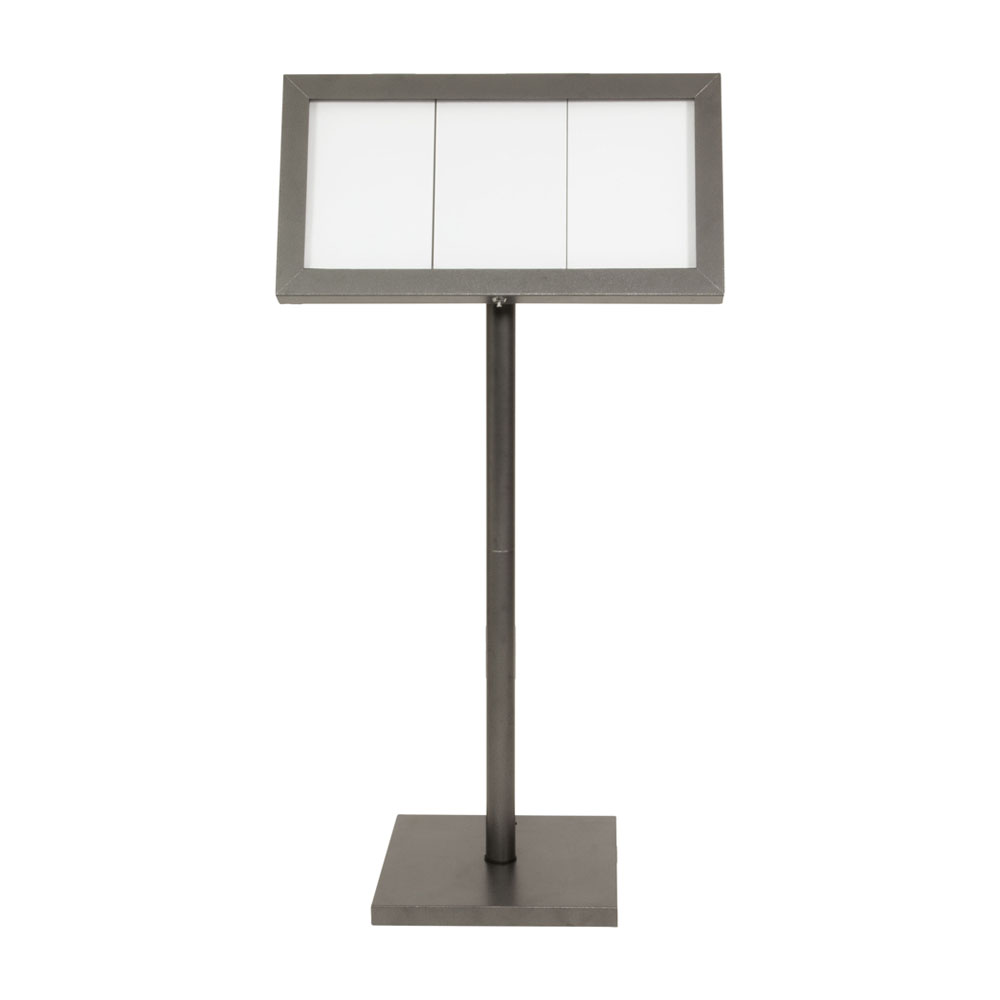 Porte menu LED gris métallisé format 3 x A4 avec pied hauteur 95 cm - Affichage menu hôtel restaurant