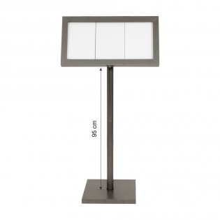 Porte-menu LED gris métallisé format 3 x A4 avec pied hauteur 95 cm - Affichage menu hôtel restaurant