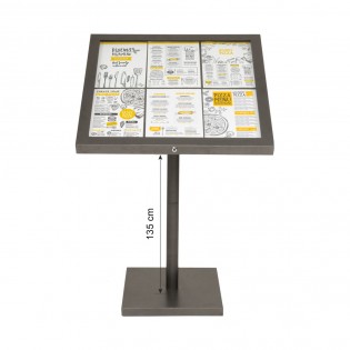 Porte-menu LED gris métallisé format 6 x A4 avec pied hauteur 135 cm - Affichage menu hôtel restaurant