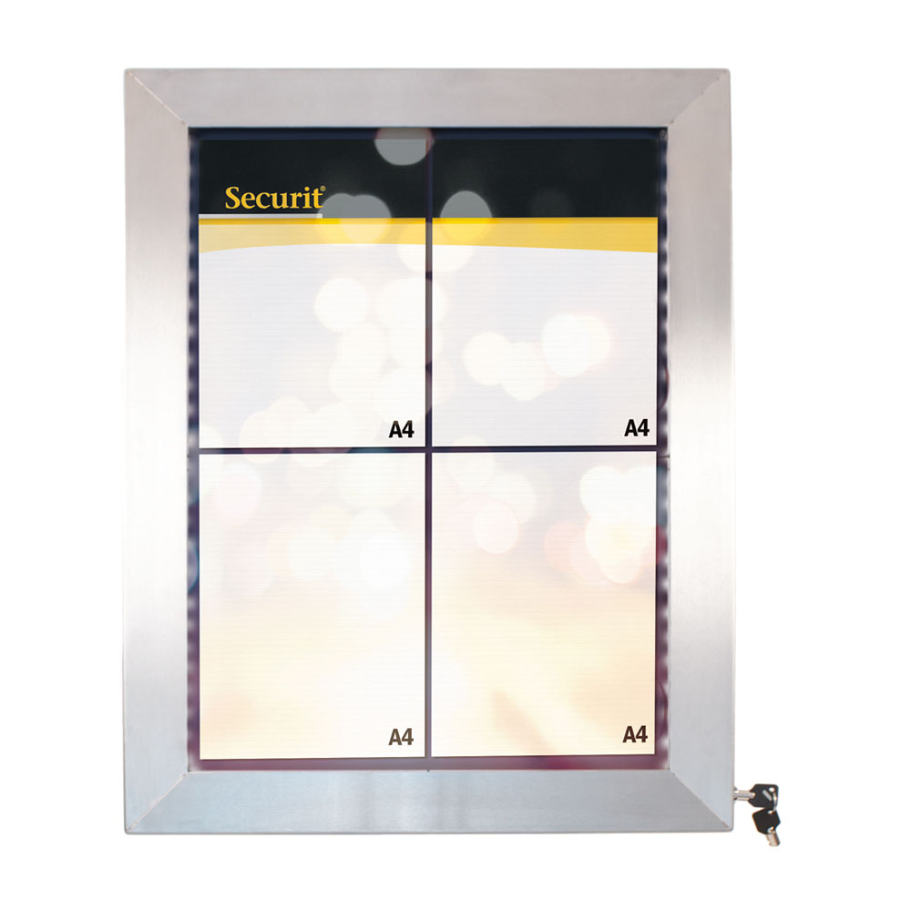 Porte menu mural LED format 4 x A4 en Inox brossé