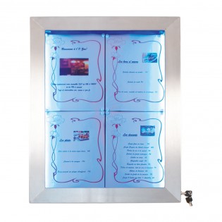 Porte-menu mural LED format 4 x A4 en Inox brossé