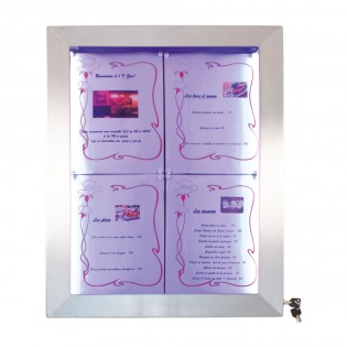 Porte-menu mural LED format 4 x A4 en Inox brossé