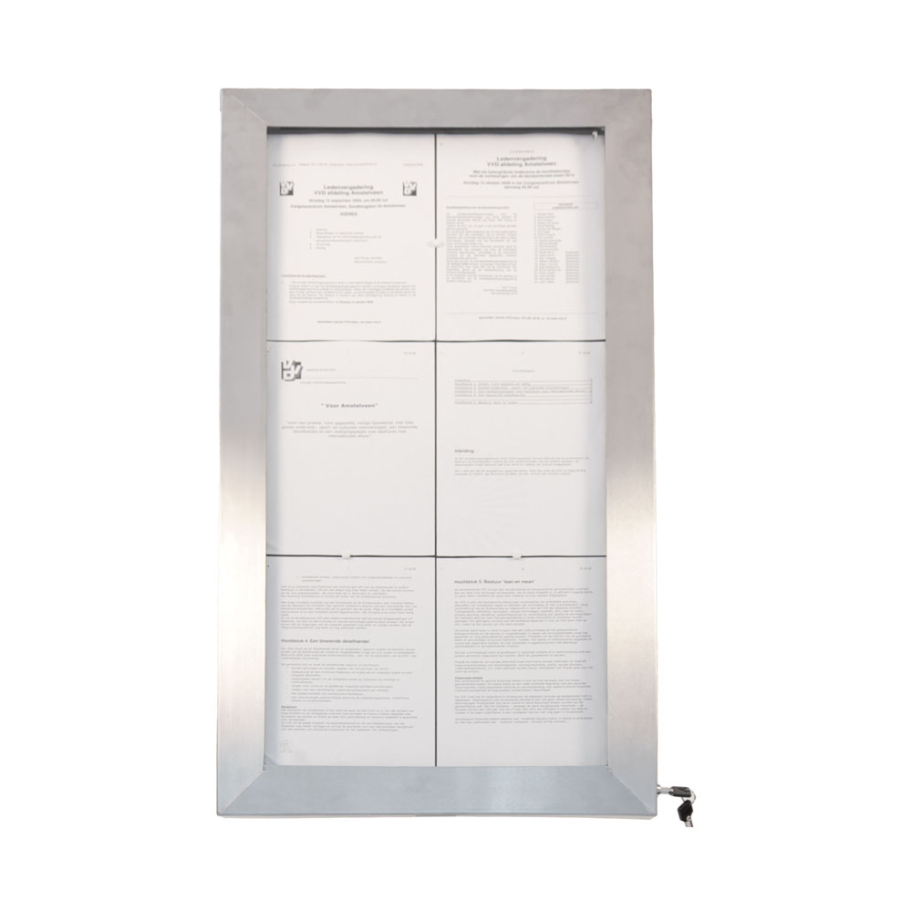 Porte menu mural LED format 6 x A4 en Inox brossé