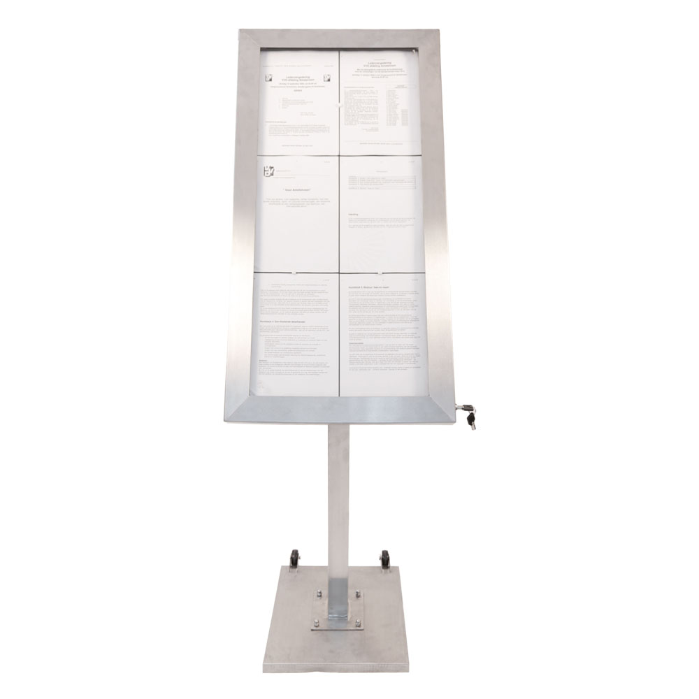 Porte menu LED format 6 x A4 en Inox brossé avec pied hauteur 163 cm