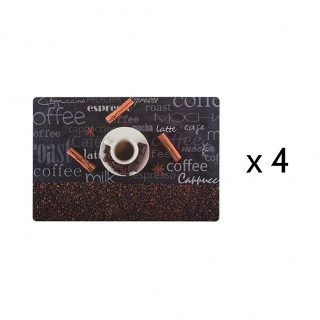 Lot de 4 sets de table petit-déjeuner cuisine modèle gourmand café - Set de table rectangle 45 x 30 cm