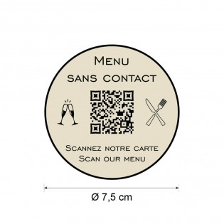 Menu sans contact personnalisé format rond QR Code - Présentation menu hôtel restaurant sans contact - Couleur beige