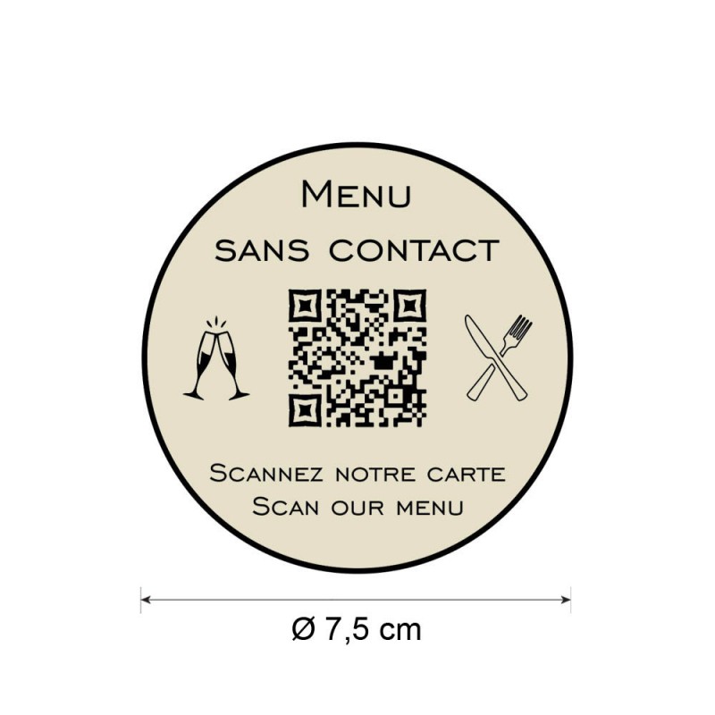 Menu sans contact personnalisé format rond QR Code - Présentation menu hôtel restaurant sans contact - Couleur beige Menu sans contact personnalisé format rond QR Code - Présentation menu hôtel restaurant sans contact - Couleur beige