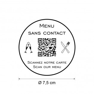 Menu sans contact personnalisé format rond QR Code - Présentation menu hôtel restaurant sans contact - Couleur blanc