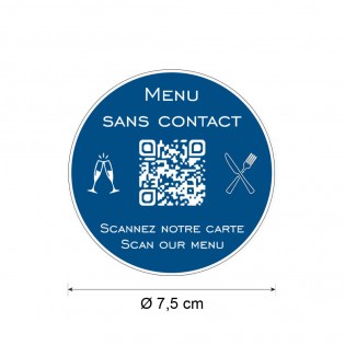 Menu sans contact personnalisé format rond QR Code - Présentation menu hôtel restaurant sans contact - Couleur bleu