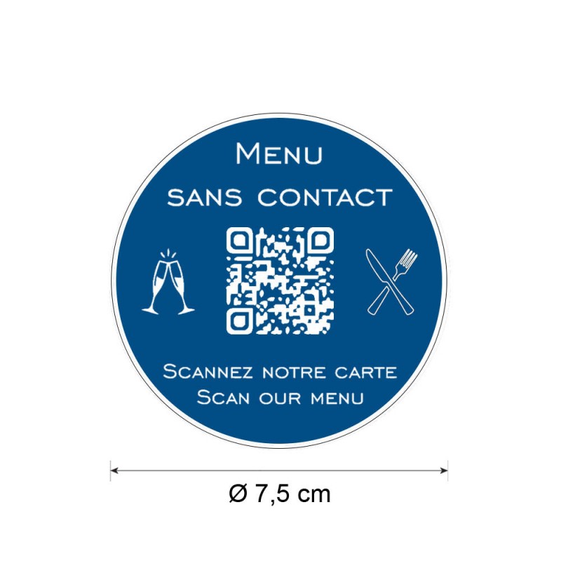 Menu sans contact personnalisé format rond QR Code - Présentation menu hôtel restaurant sans contact - Couleur bleu Menu sans contact personnalisé format rond QR Code - Présentation menu hôtel restaurant sans contact - Couleur bleu