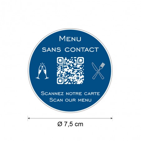 Menu sans contact personnalisé format rond QR Code - Présentation menu hôtel restaurant sans contact - Couleur bleu