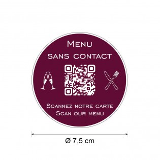 Menu sans contact personnalisé format rond QR Code - Présentation menu hôtel restaurant sans contact - Couleur bordeaux