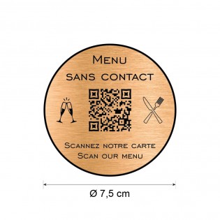 Menu sans contact personnalisé format rond QR Code - Présentation menu hôtel restaurant sans contact - Couleur cuivre brossé