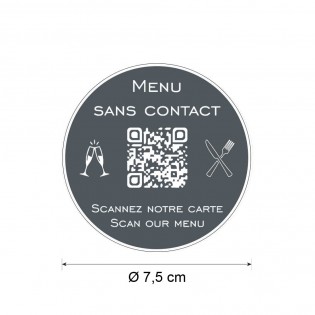 Menu sans contact personnalisé format rond QR Code - Présentation menu hôtel restaurant sans contact - Couleur gris