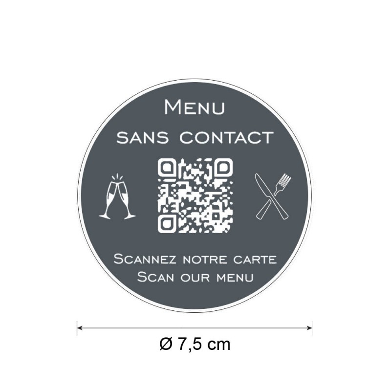 Menu sans contact personnalisé format rond QR Code - Présentation menu hôtel restaurant sans contact - Couleur gris Menu sans contact personnalisé format rond QR Code - Présentation menu hôtel restaurant sans contact - Couleur gris