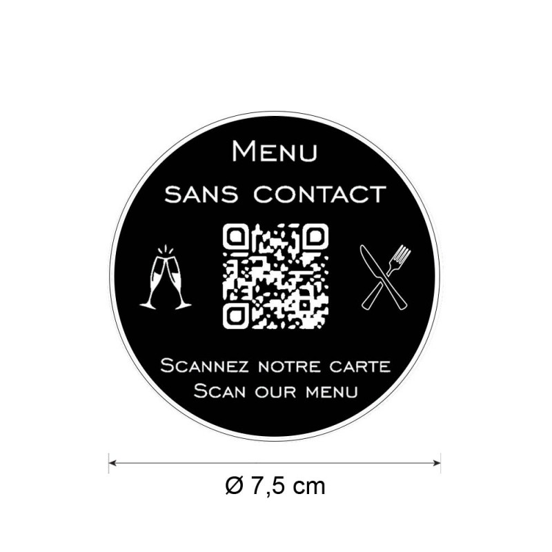 Menu sans contact personnalisé format rond QR Code - Présentation menu hôtel restaurant sans contact - Couleur noir Menu sans contact personnalisé format rond QR Code - Présentation menu hôtel restaurant sans contact - Couleur noir