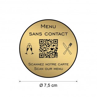 Menu sans contact personnalisé format rond QR Code - Présentation menu hôtel restaurant sans contact - Couleur or brossé