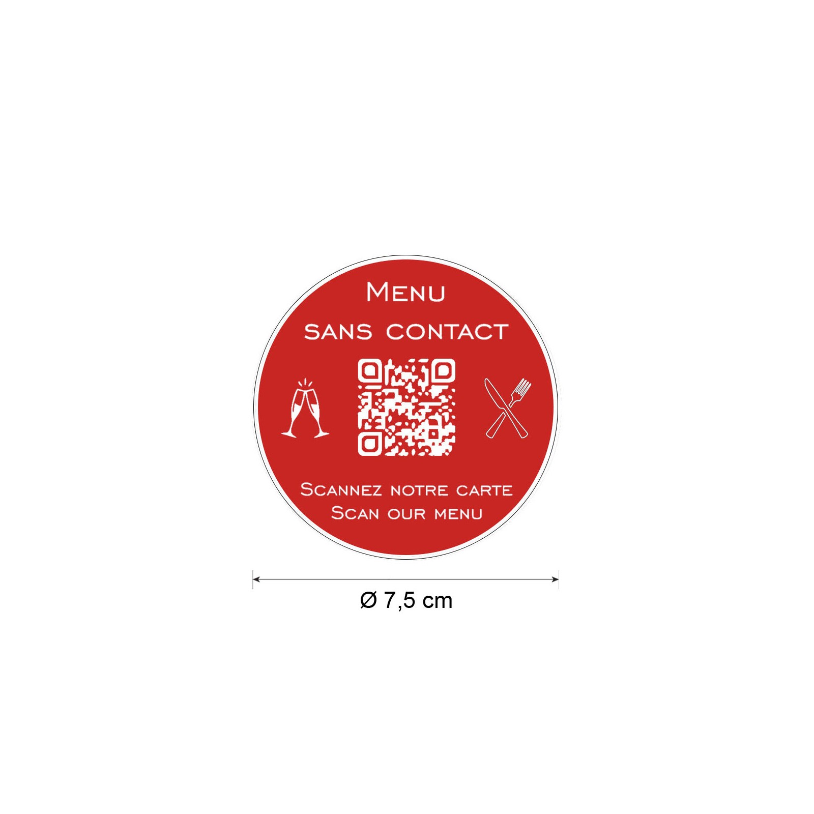 Menu sans contact personnalisé format rond QR Code - Présentation menu hôtel restaurant sans contact - Couleur rouge