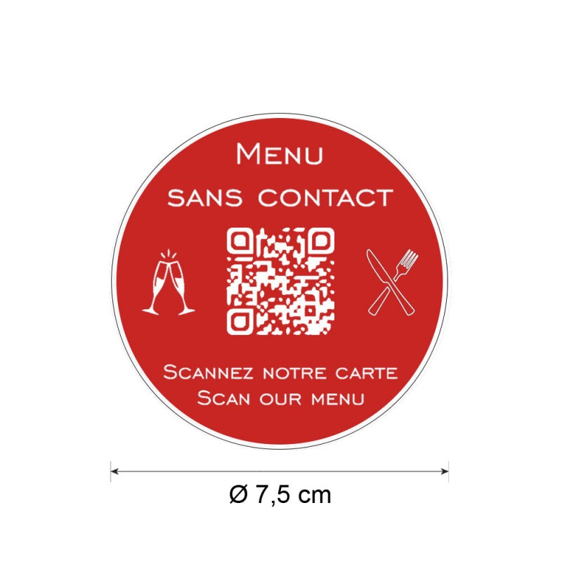 Menu sans contact personnalisé format rond QR Code - Présentation menu hôtel restaurant sans contact - Couleur rouge