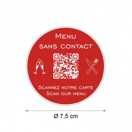 Menu sans contact personnalisé format rond QR Code - Présentation menu hôtel restaurant sans contact - Couleur rouge