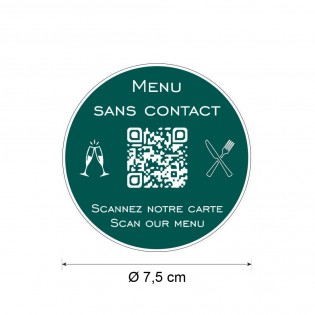 Pictogramme QR Code Menu Sans Contact - Carré Argent Brossé 5x5cm - Pour Restaurant, Hôtel - Adhésif 3M