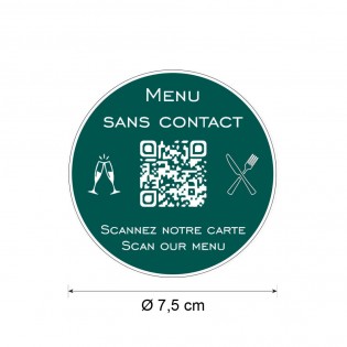 Menu sans contact personnalisé format rond QR Code - Présentation menu hôtel restaurant sans contact - Couleur vert foncé