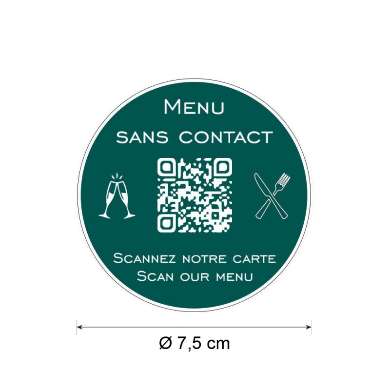 Menu sans contact personnalisé format rond QR Code - Présentation menu hôtel restaurant sans contact - Couleur vert foncé Menu sans contact personnalisé format rond QR Code - Présentation menu hôtel restaurant sans contact - Couleur vert foncé